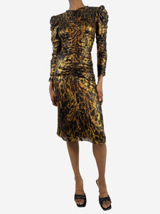 Isabel Marant Gold ruched metallic leopard dress - size UK 8