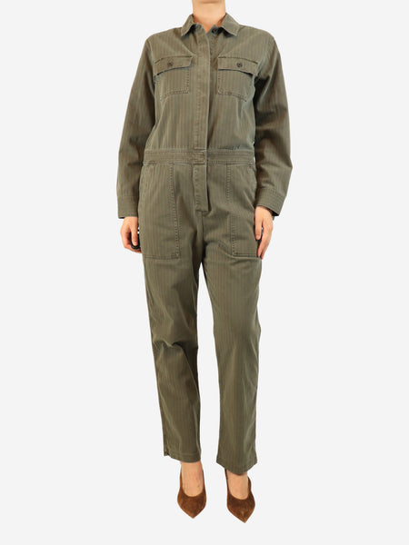 Army green stretch Herringbone jumpsuit - size S product image