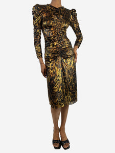 Isabel Marant Gold ruched metallic leopard dress - size UK 8