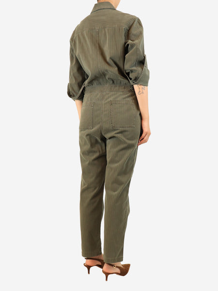 Army green stretch Herringbone jumpsuit - size S alternate image