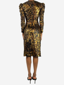 Isabel Marant Gold ruched metallic leopard dress - size UK 8