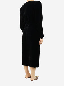 Isabel Marant Black padded-shoulder velvet midi dress - size UK 14