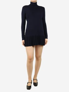 Miu Miu Navy blue pleated knit mini dress - size UK 8