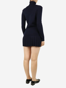 Miu Miu Navy blue pleated knit mini dress - size UK 8