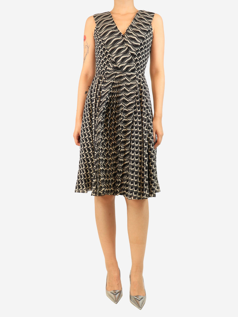 Black and white silk chiffon geometric-print midi dress - size UK 8 Dresses Ralph Lauren 