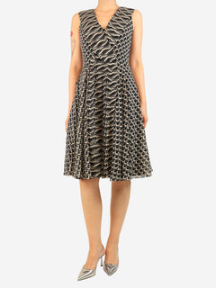 Black and white silk chiffon geometric-print midi dress - size UK 8