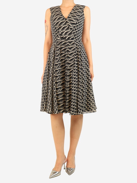 Black and white silk chiffon geometric-print midi dress - size UK 8 product image