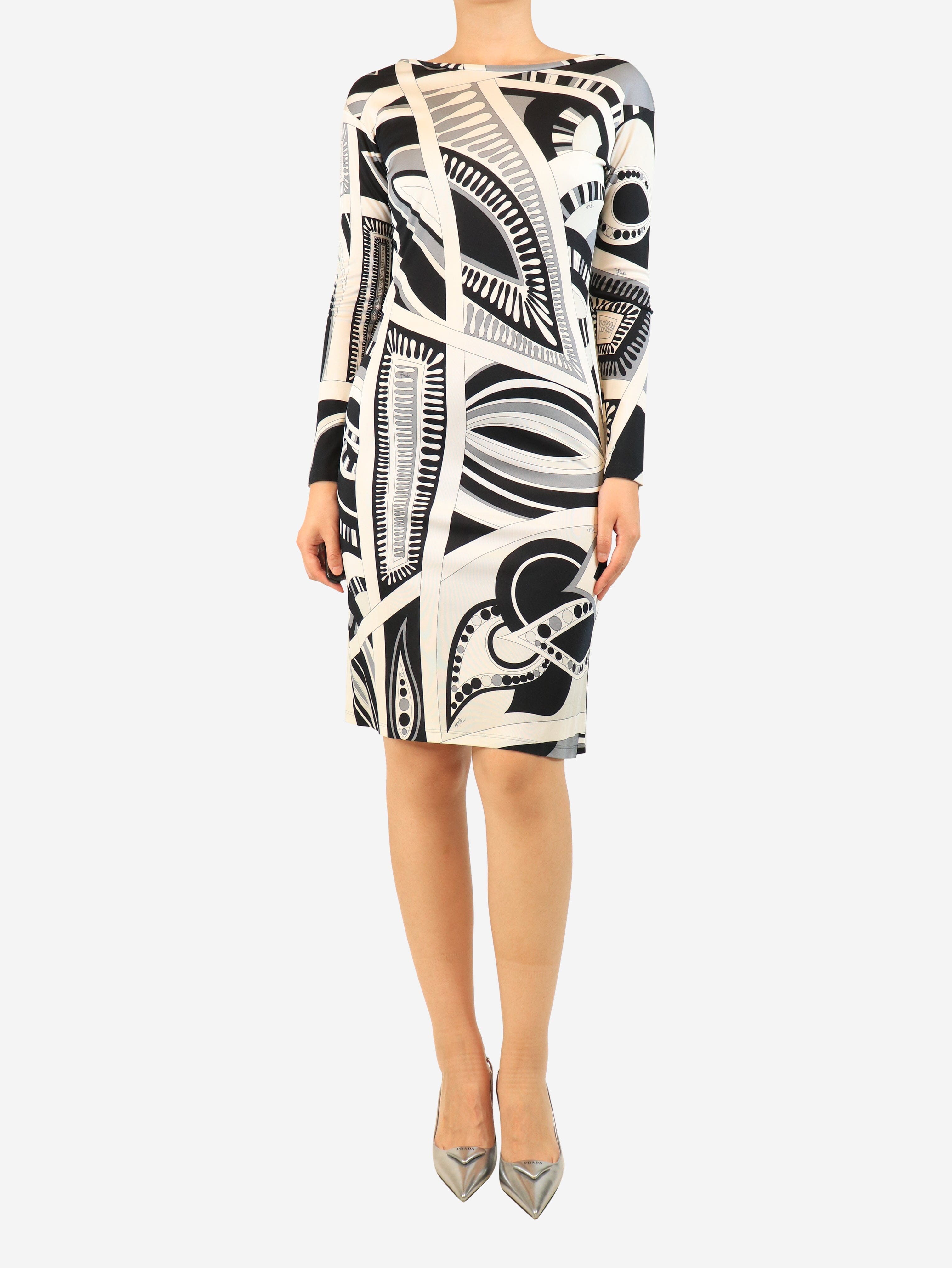 Black and grey printed midi dress - size UK 8 Dresses Emilio Pucci 