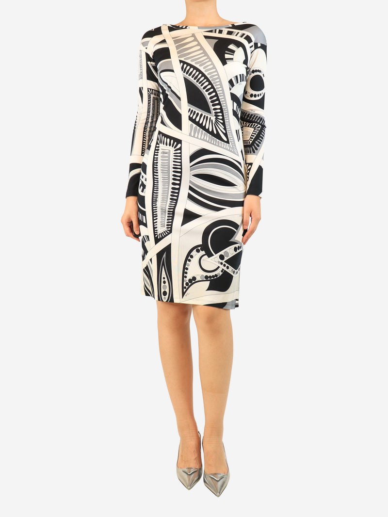 Black and grey printed midi dress - size UK 8 Dresses Emilio Pucci 