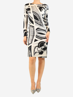 Black and grey printed midi dress - size UK 8