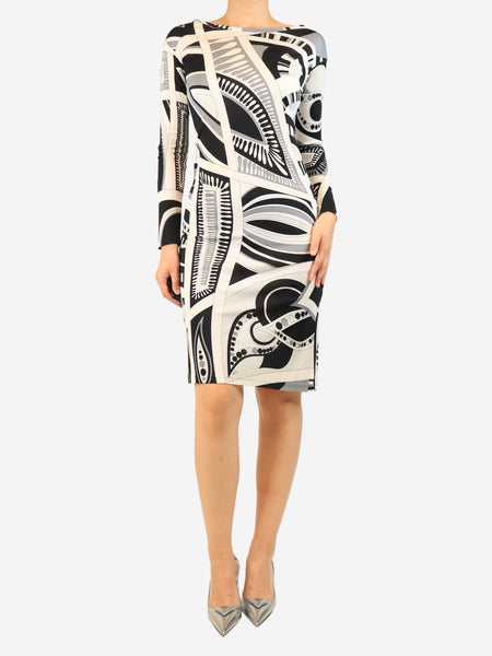 Black and grey printed midi dress - size UK 8 product image