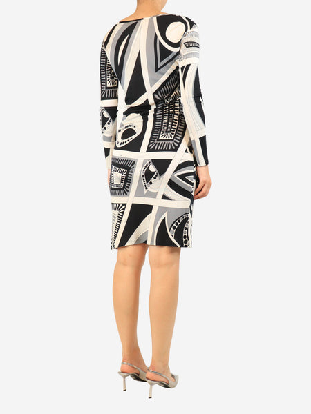 Black and grey printed midi dress - size UK 8 alternate image