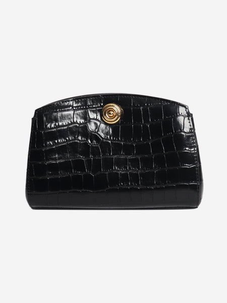 Black croc-embossed Pushlock clutch product image