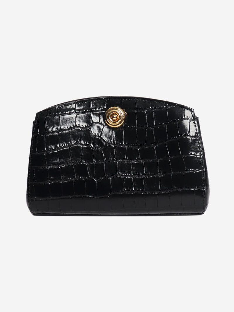 Black croc-embossed Pushlock clutch Clutch bags Liffner 