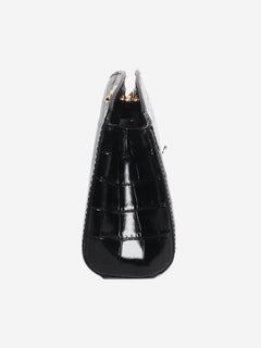 Black croc-embossed Pushlock clutch Clutch bags Liffner 