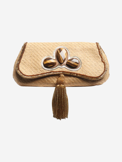 Neutral raffia clutch bag with tassel Clutch bags Anya Hindmarch 