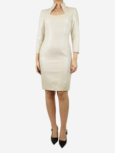 Alexander McQueen Cream sparkly square-neck midi dress - size UK 8