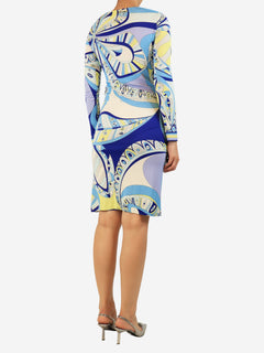 Blue and yellow printed midi dress - size UK 10 Dresses Emilio Pucci 