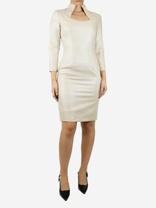 Alexander McQueen Cream sparkly square-neck midi dress - size UK 8