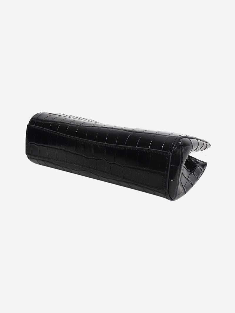Black croc-embossed Pushlock clutch Clutch bags Liffner 