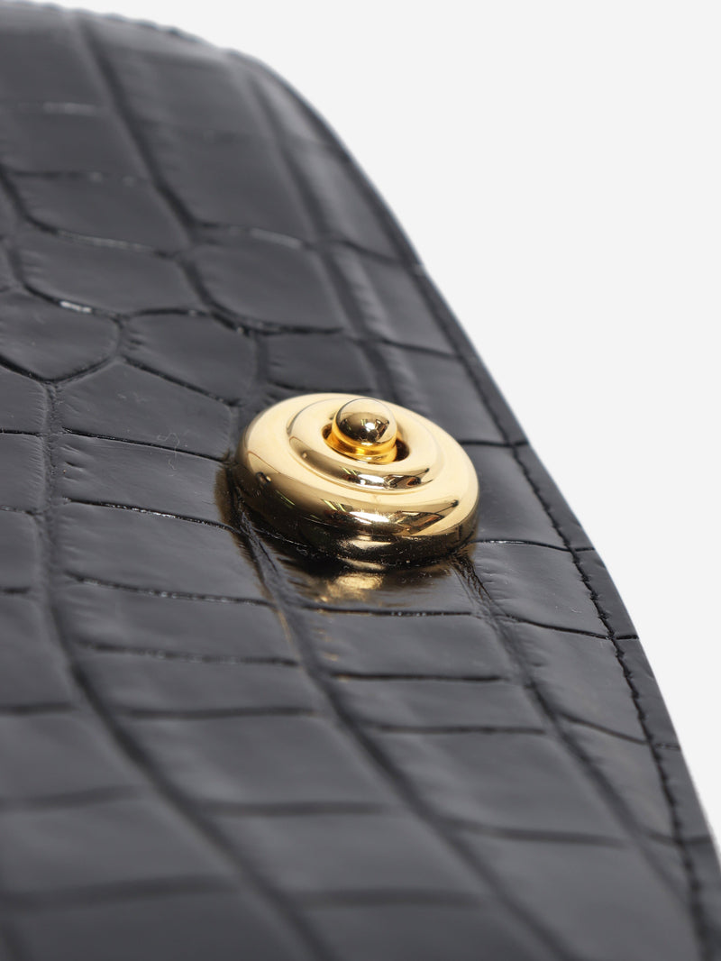 Black croc-embossed Pushlock clutch Clutch bags Liffner 
