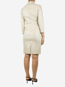 Alexander McQueen Cream sparkly square-neck midi dress - size UK 8