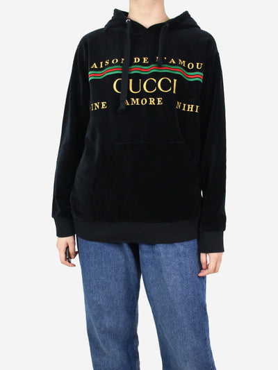 Black velvet embroidered hoodie - size M Tops Gucci 