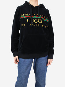 Gucci Black velvet embroidered hoodie - size M