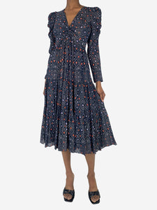 Ulla Johnson Blue lurex ruched midi dress - size UK 4