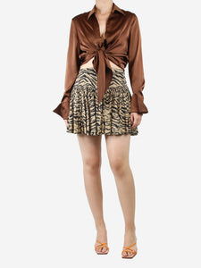 Zadig & Voltaire Brown zebra-print pleated mini skirt - size UK 8