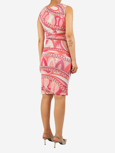 Pink sleeveless printed midi dress - size UK 12 alternate image
