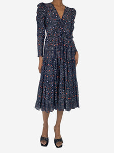 Ulla Johnson Blue lurex ruched midi dress - size UK 4