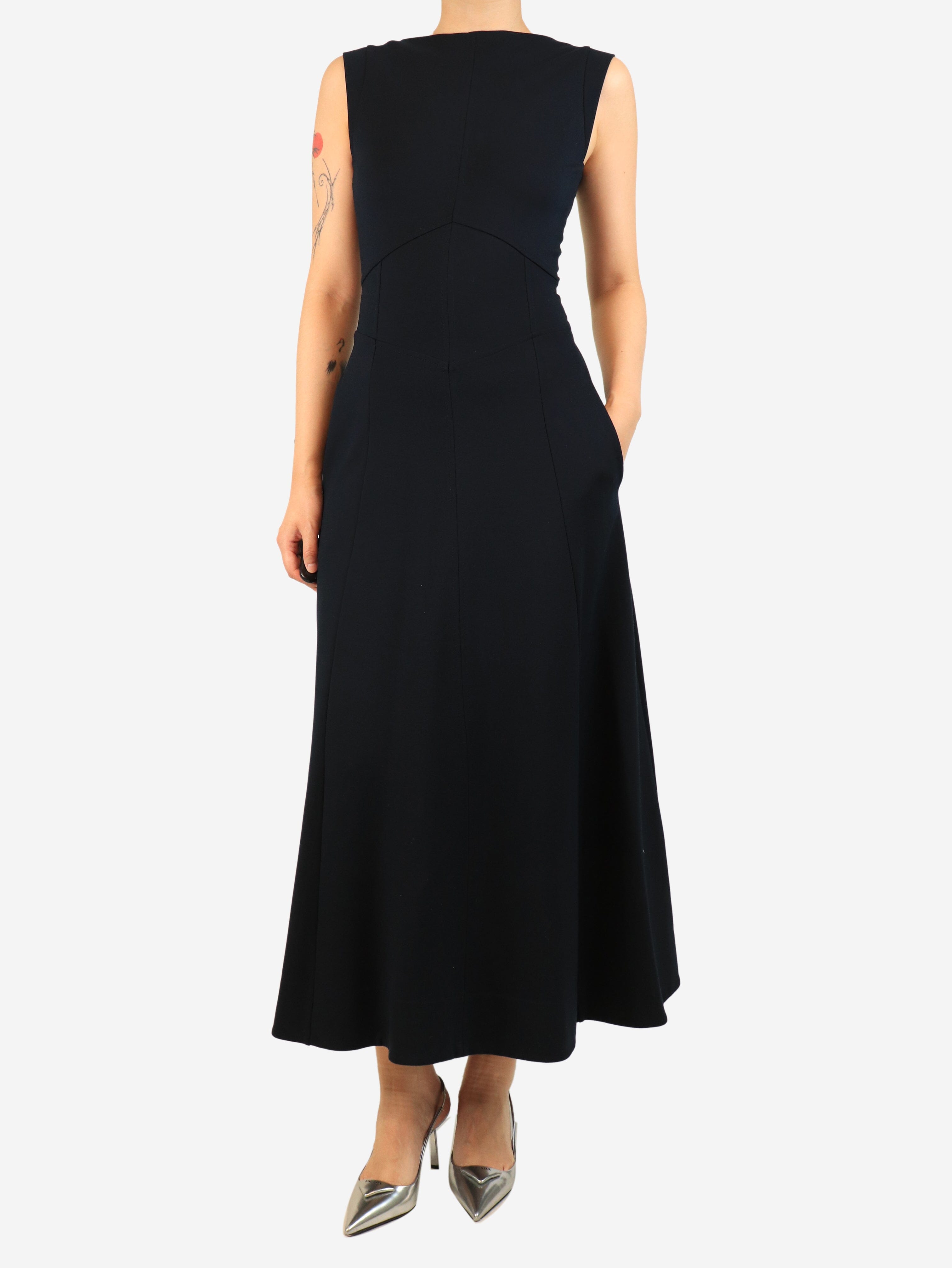 Navy sleeveless midi dress - size UK 8