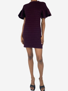 Victoria Victoria Beckham Deep purple ribbed wool mini dress - size XS