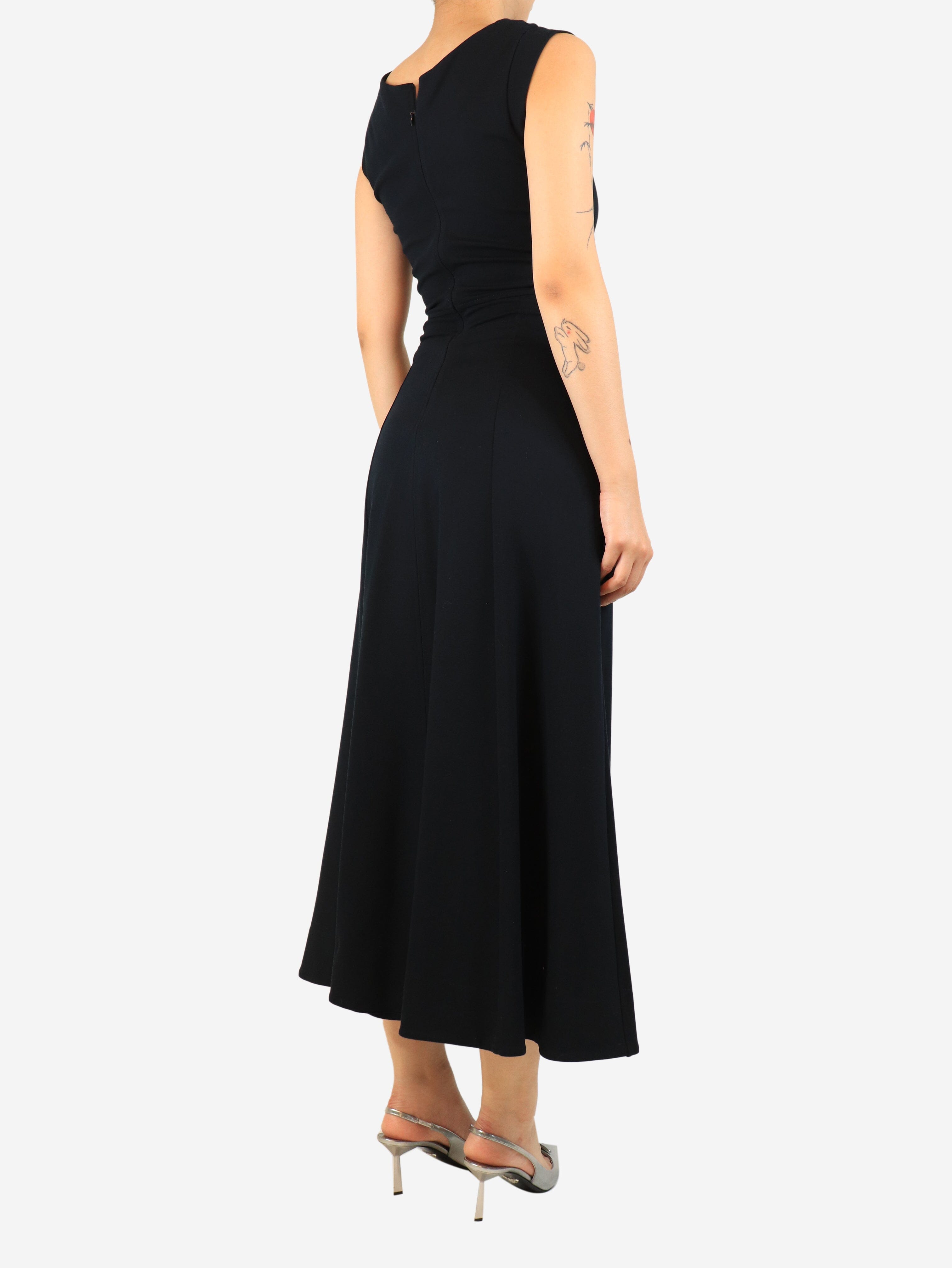 Navy sleeveless midi dress - size UK 8