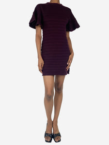 Victoria Victoria Beckham Deep purple ribbed wool mini dress - size XS