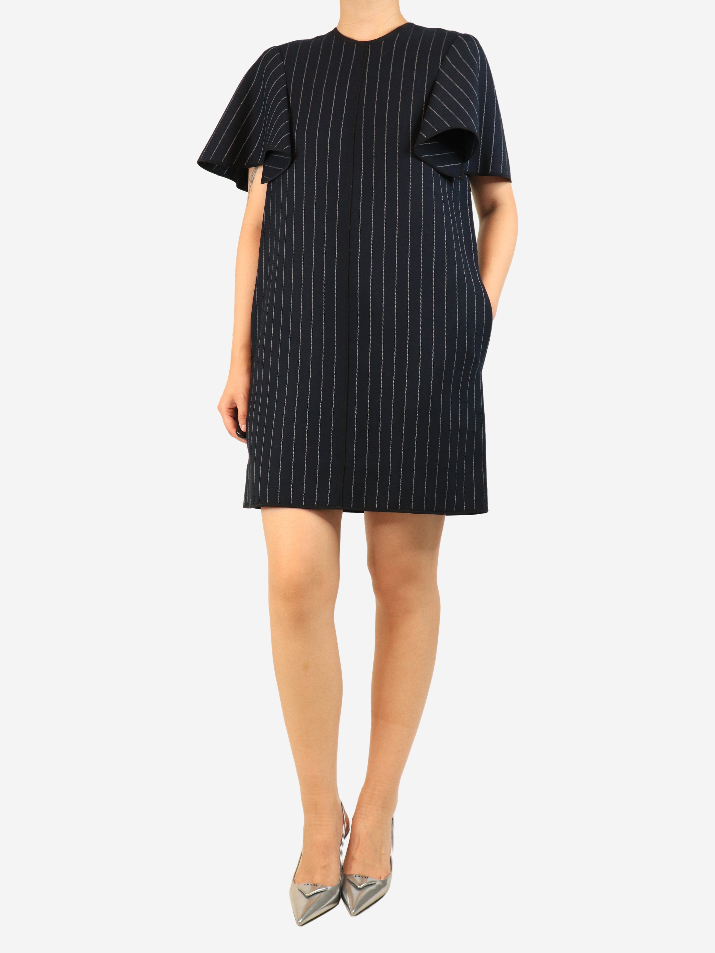 Navy pinstripe mini dress - size UK 10