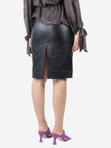 Givenchy Black curved-hem leather midi skirt - size UK 10