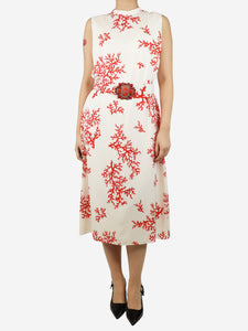 Andrew GN White and red sleeveless printed midi dress - size UK 16