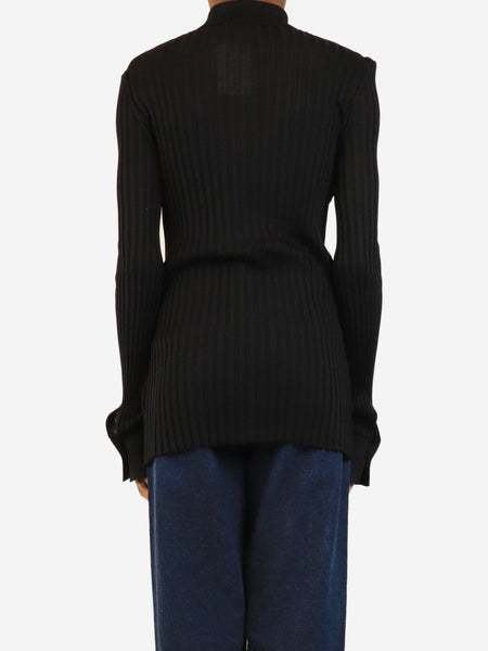 Black ribbed knit button-up cardigan - size UK 8 alternate image