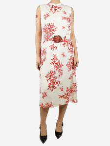 Andrew GN White and red sleeveless printed midi dress - size UK 16