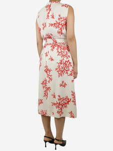 Andrew GN White and red sleeveless printed midi dress - size UK 16