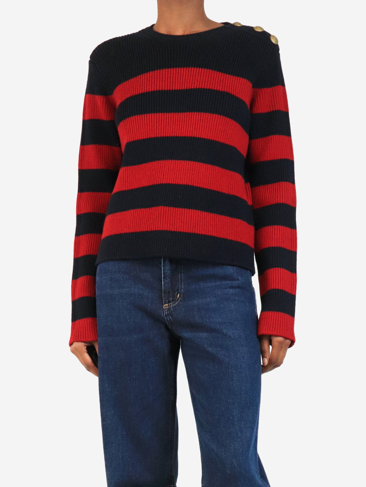 Red and navy stripe wool knit sweater - size S Knitwear Red Valentino 