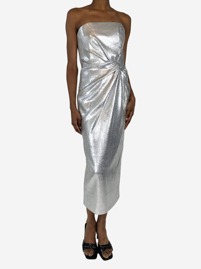 Silver strapless knotted sequined crepe midi dress - size UK 6 Dresses 16 Arlington 