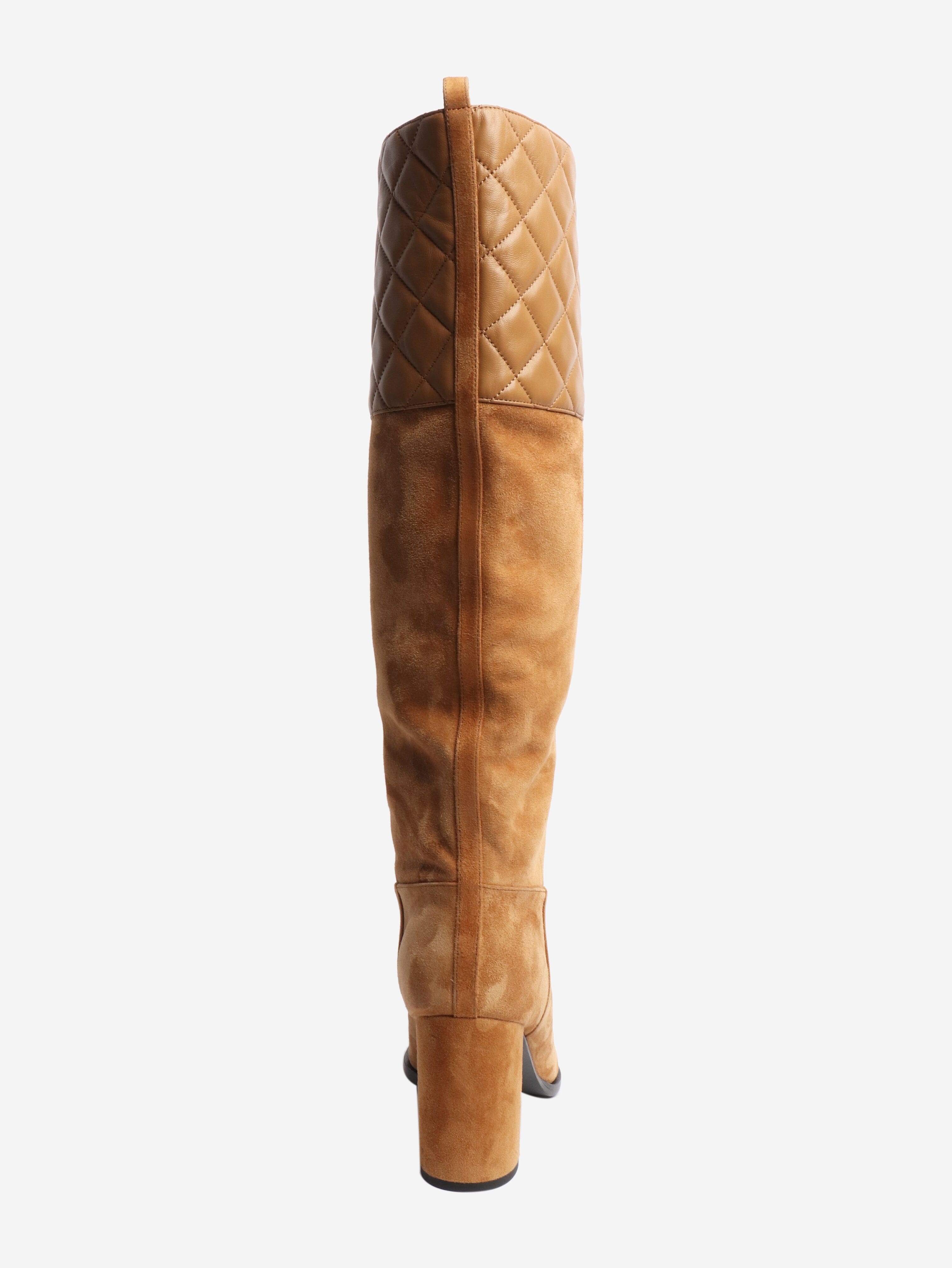 Tan suede and quilted leather knee-high boots - size EU 38.5 Boots Chanel 