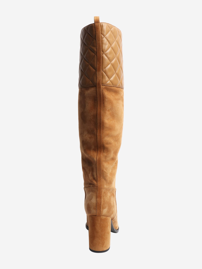 Tan suede and quilted leather knee-high boots - size EU 38.5 Boots Chanel 
