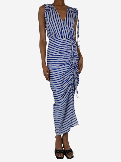 Blue and white sleeveless striped ruched midi dress - size UK 4 Dresses Veronica Beard 