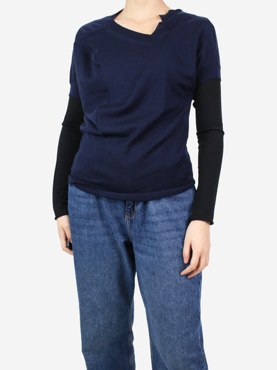 Navy blue asymmetric v-neck sweater - size UK 10 Knitwear Junya Watanabe 