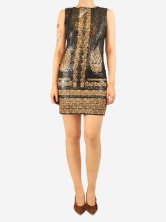 Black and gold metallic printed dress and cardigan set - size UK 8