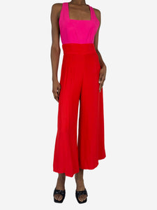 Staud Red Joyce cropped two-tone crepe de chine jumpsuit - size UK 6